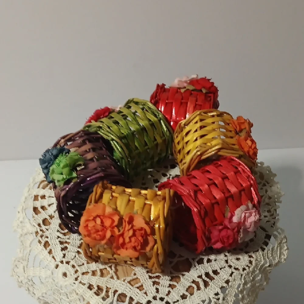Colorful Woven Napkin Rings with Floral Accents